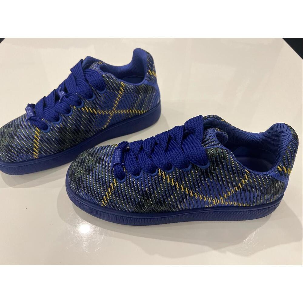 NIB BURBERRY BOX NAVY BLUE CHECK CANVAS LOGO PLATFORM SNEAKERS 11 US 44 ITALY - Picture 10 of 16